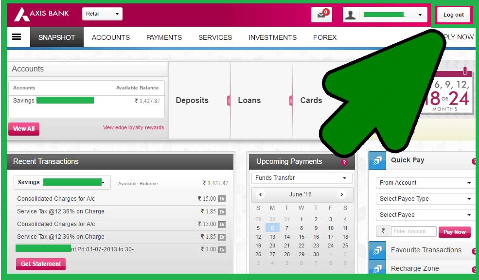 how to logout Axis Bank